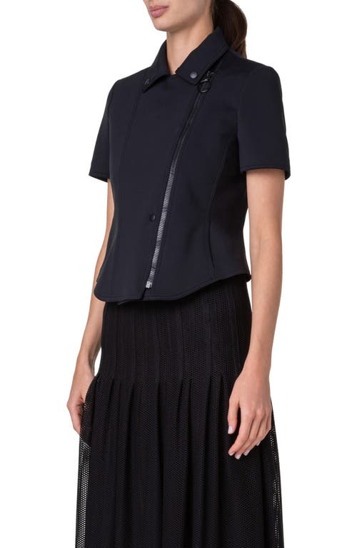 Shop Akris Punto Peplum Short Sleeve Spacer Knit Biker Jacket In Black