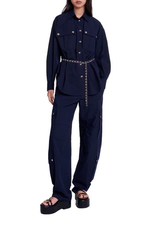 Shop Maje Belted Long Shirt In Navy