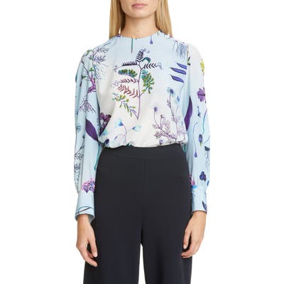 Stella Mccartney Floral Print Silk Blouse, US / 42 IT - Blue