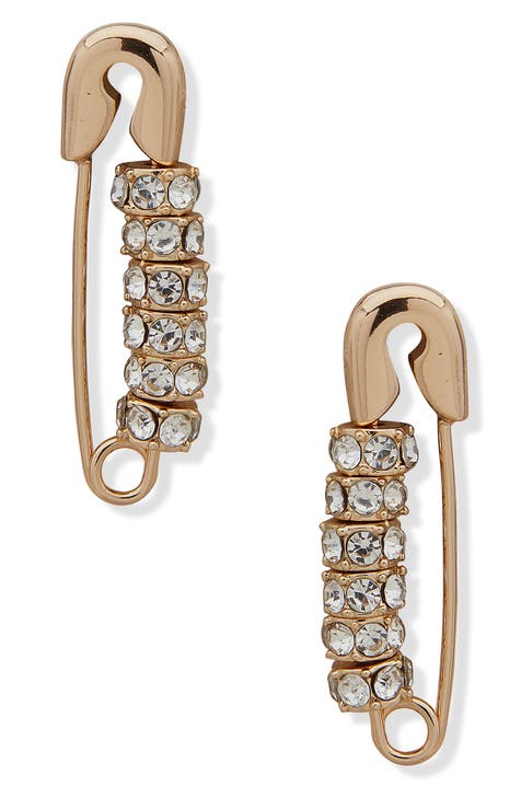 Crystal Safety Pin Earrings
