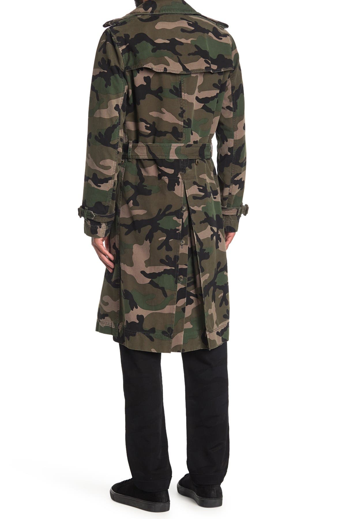 Valentino Notched Camo Trench Coat In Camou Army