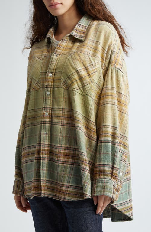 Shop R13 Gradient Plaid Oversize Cotton Flannel Workshirt In Gradient Bleach Green Plaid