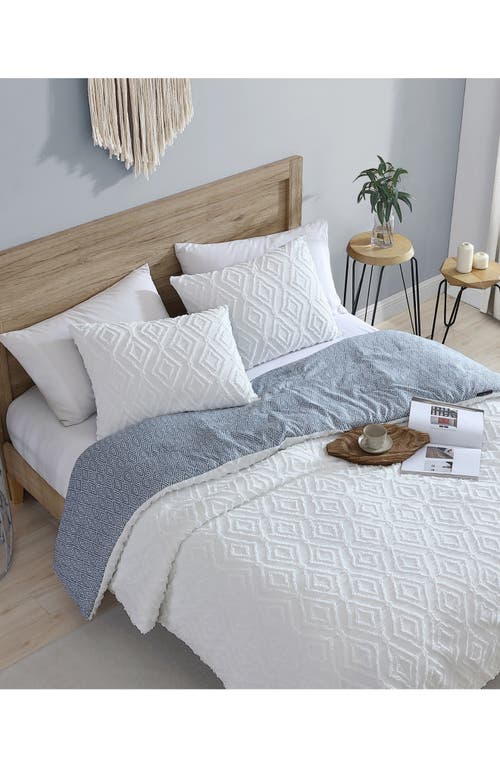 Shop French Connection Hanwell Clipped Jacquard Comforter & Sham Set In White/blue