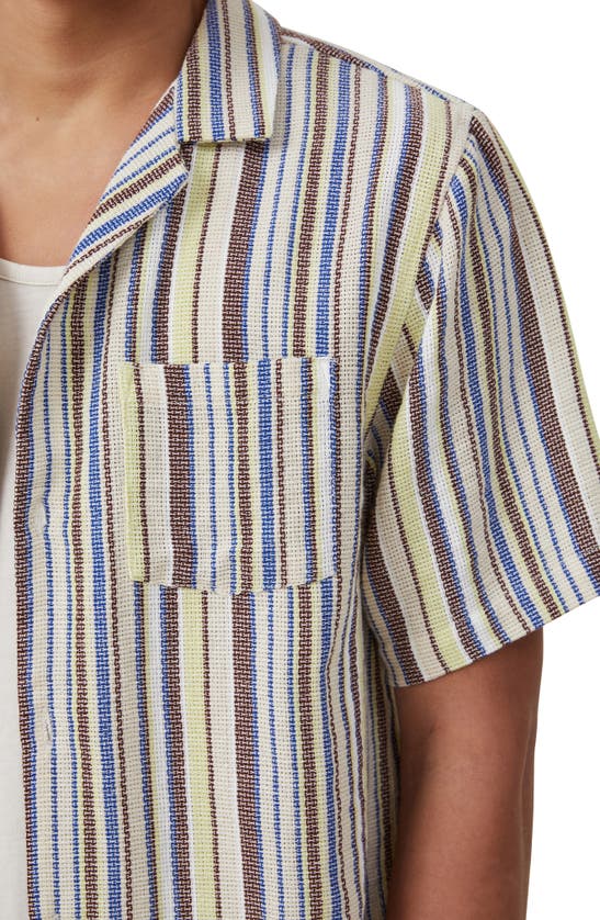 Shop Cotton On Palma Cotton Blend Camp Shirt In Pale Lime Multi Stripe