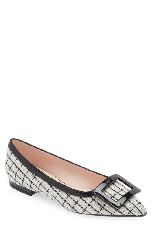 Shop Roger Vivier Gommettine Tweed Pointed Toe Flat In Bianco/nero