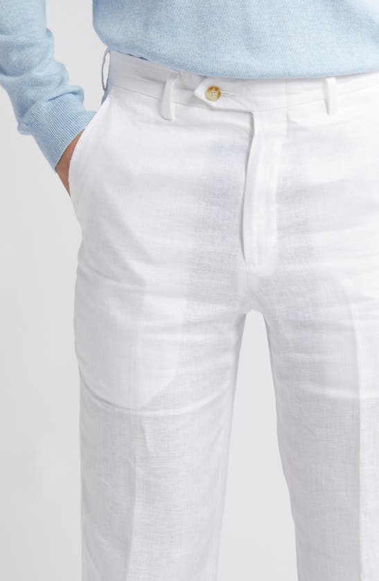 Shop Berle Flat Front Linen Dress Pants In White