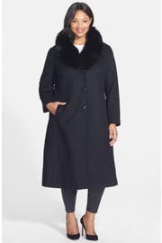Sachi Genuine Fox Fur Collar Long Wool Blend Coat (Plus Size) | Nordstrom