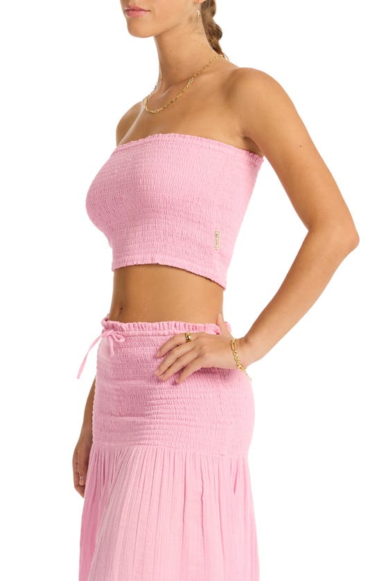 Shop Sea Level Sunset Strapless Cotton Gauze Cover-up Top In Pink