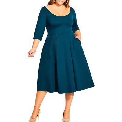 Plus Size City Chic Scoop Neck A-Line Dress, Green