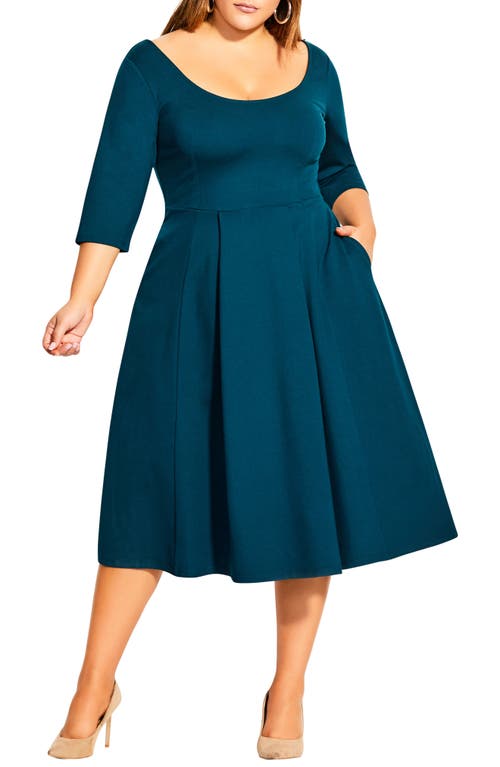 City Chic Scoop Neck A-Line Dress in Emerald at Nordstrom, Size X-Small