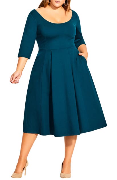 City Chic Scoop Neck A-Line Dress In Emerald | ModeSens
