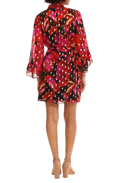 Shop Donna Morgan For Maggy Floral Ruffle Flare Sleeve Dress In Black/red