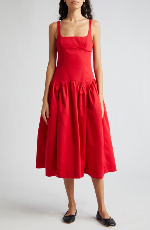 Cricket Cutout Pleated Midi Dress in Red