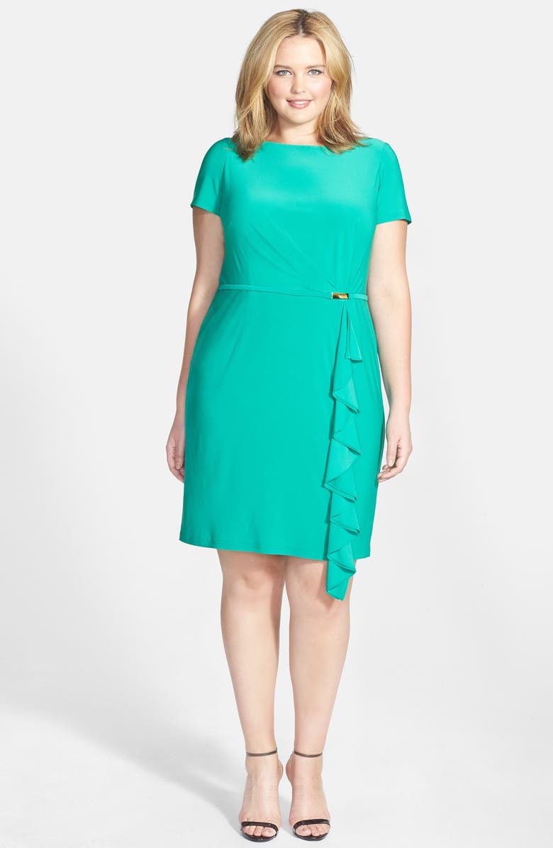 Adrianna Papell Side Ruffle Matte Jersey Sheath (Plus Size) | Nordstrom