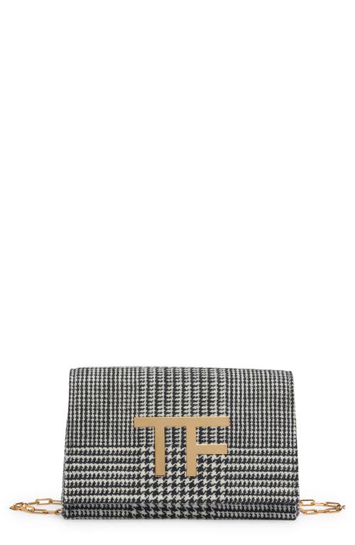 Shop Tom Ford Houndstooth Check Logo Shoulder Bag In 3nw04 Black/chalk Black