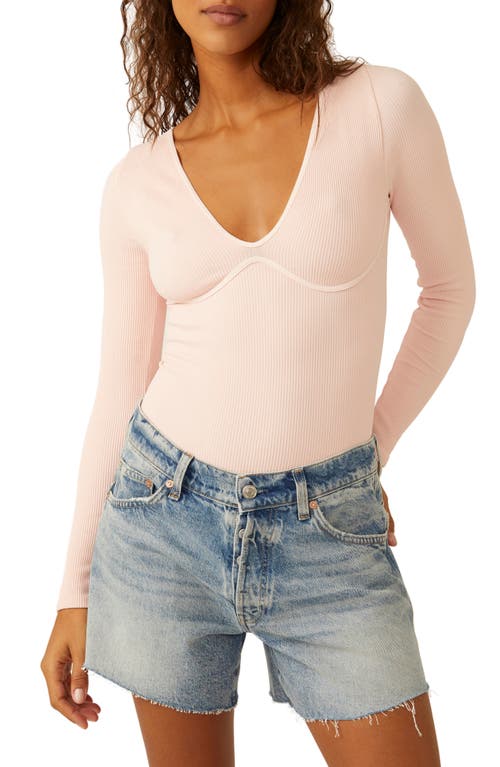 Free People Intimately FP Meg Rib Seamless Thong Bodysuit Rose Blush at Nordstrom,