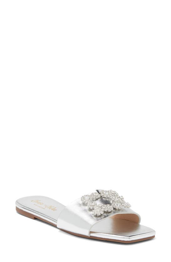 Chase & Chloe Eve Embellished Slide Sandal In Silver Metallic