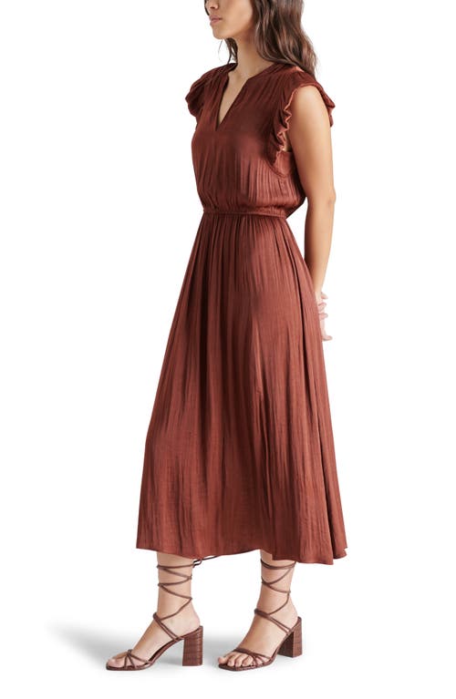 Shop Steve Madden Allegra Ruffle Sleeve Satin Midi Dress In Cinnamon