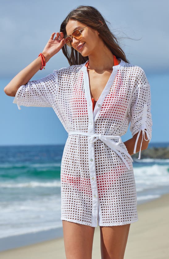 Shop Becca Eyelet Cover-up Shirtdress In White