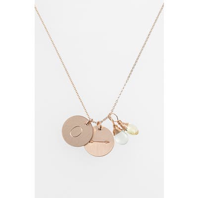 Nashelle Aqua Chalcedony, Lemon Quartz, Initial & Arrow 14K-Gold Fill Disc Necklace