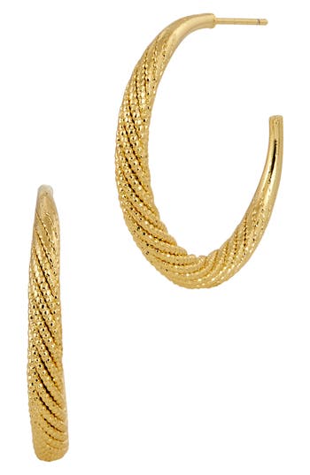 Savvy Cie Jewels Textured Moon Hoop Earrings In Yellow