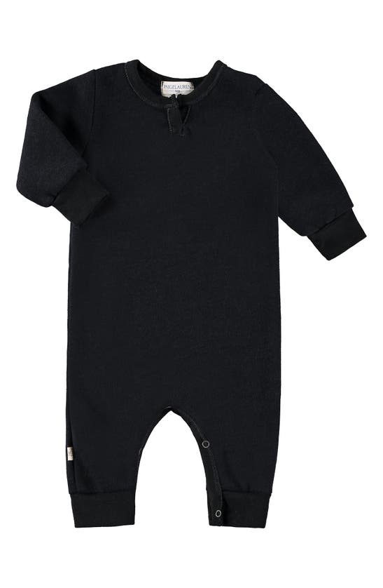 Shop Paigelauren Henley Sweatshirt Fleece Romper In Black