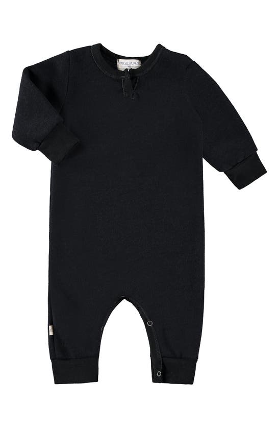 Paigelauren Henley Sweatshirt Fleece Romper In Black