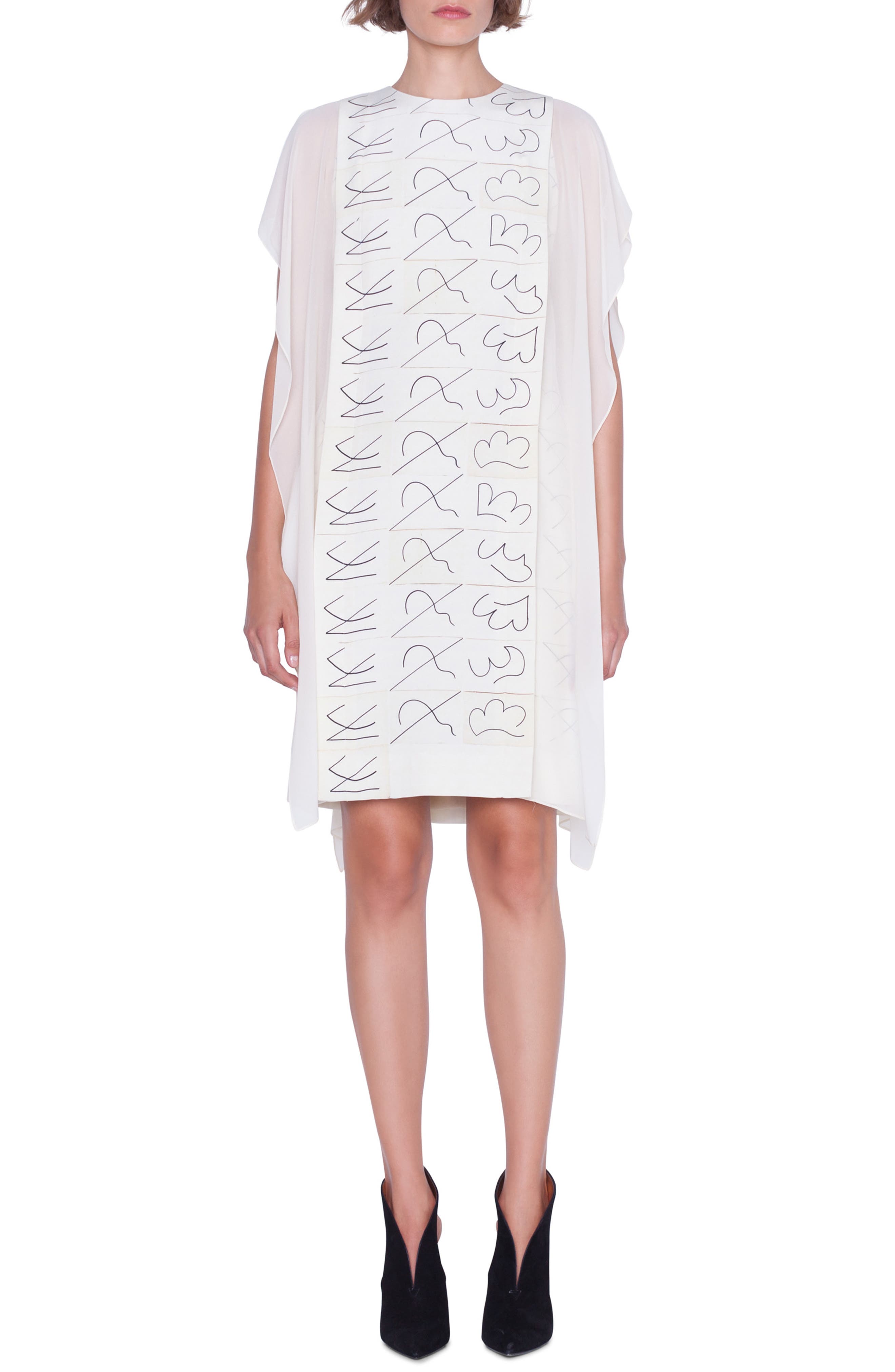 Akris Leporello Print Cold Shoulder Silk Dress