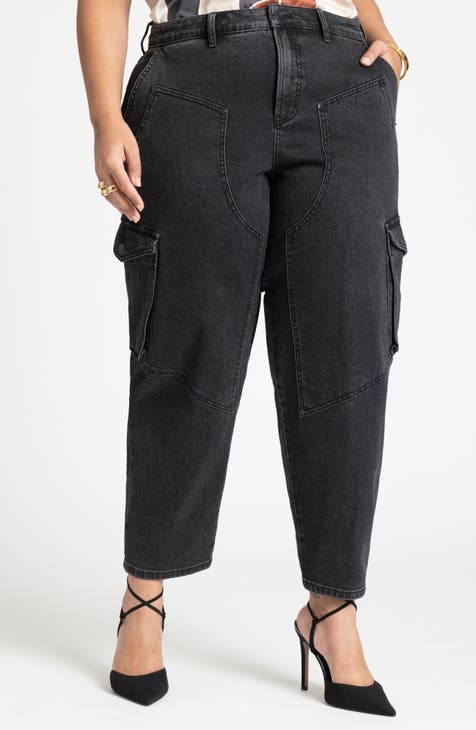Fashion (Black)Cargo Pants Women Plus Size Belt Less High Waisted