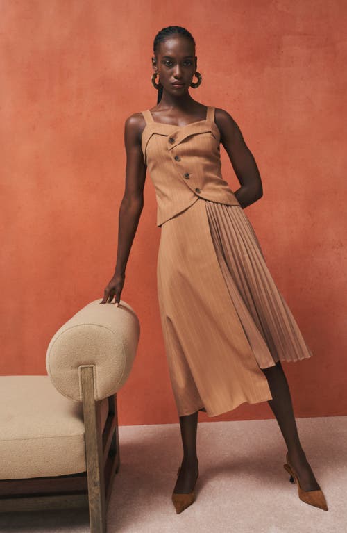 Shop Nordstrom X Harlem's Fashion Row House Of Aama Dandy Pleated Skirt In Tan- Ivory Brummell Pinstripe