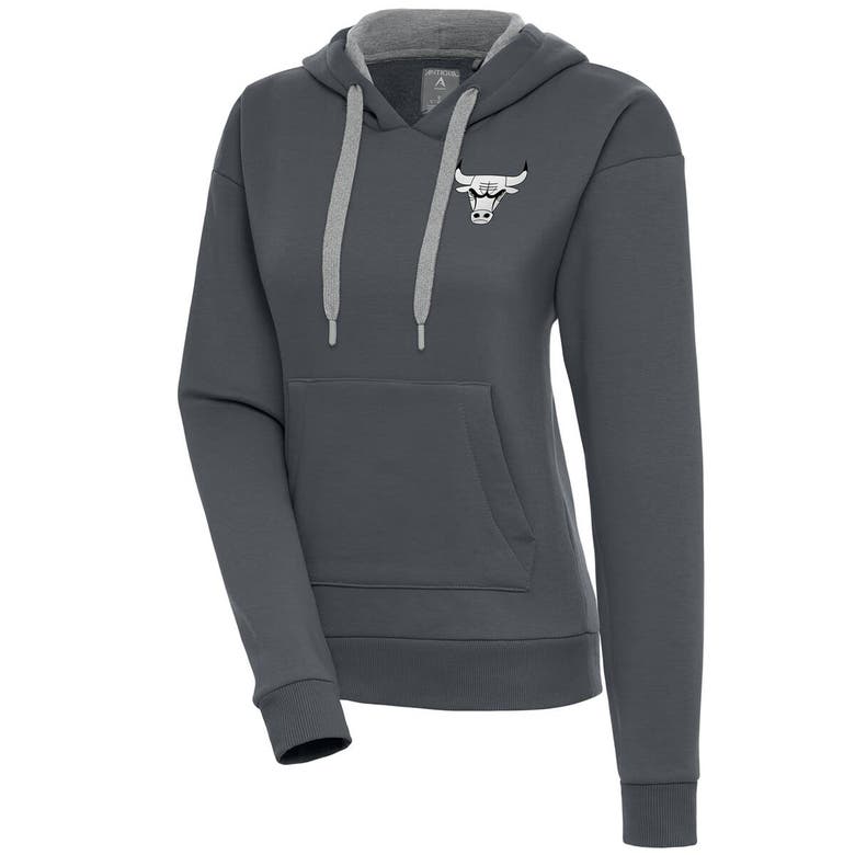 Shop Antigua Charcoal Chicago Bulls Brushed Metallic Victory Pullover Hoodie