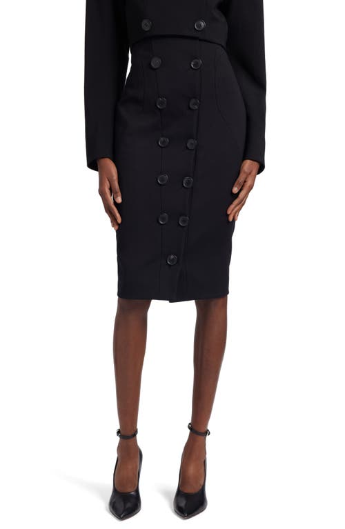 Alaïa Button Front Stretch Wool Pencil Skirt in Noir