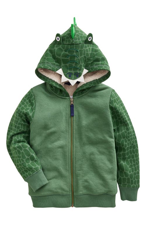 Mini Boden Kids' Crocodile High Pile Fleece Lined Hoodie Green at Nordstrom,