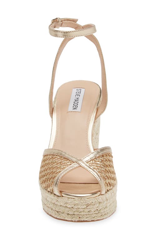 Shop Steve Madden Sydnee Espadrille Ankle Strap Sandal In Gold Raffia