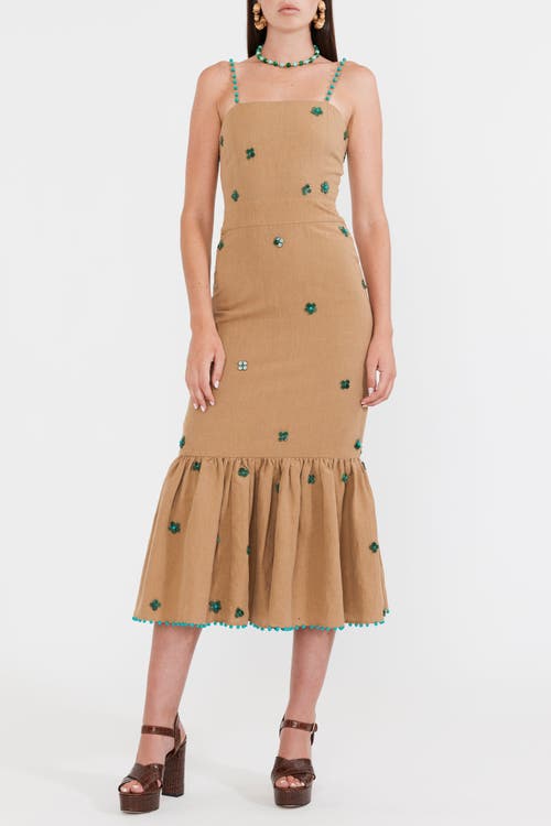 Eddy Desirae Midi Dress In Light Fawn With Emeralds