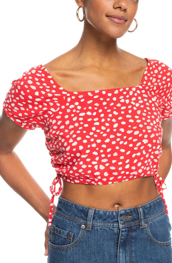 Roxy Dear Amor Ruched Crop Top In Hibiscus Wild Dots