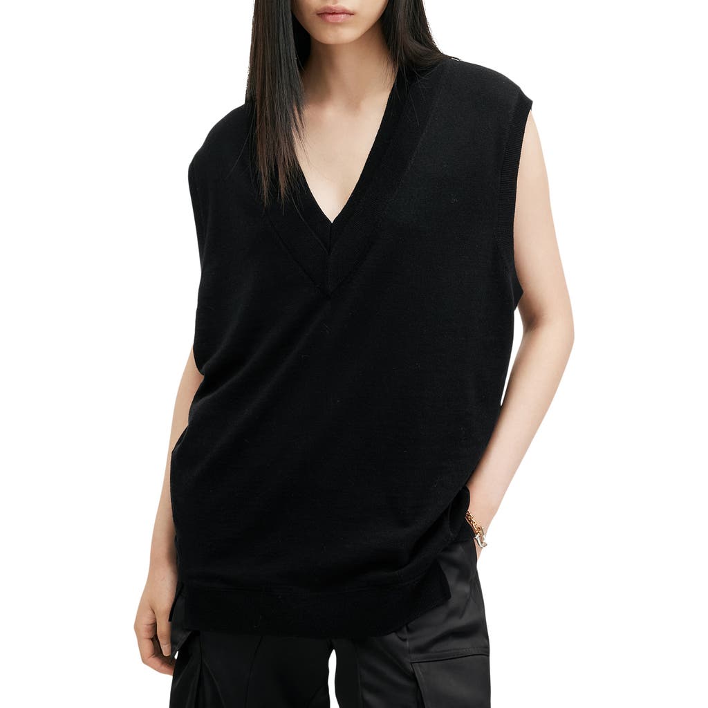 Allsaints Bern Merino Wool V-neck Tank Top In Black