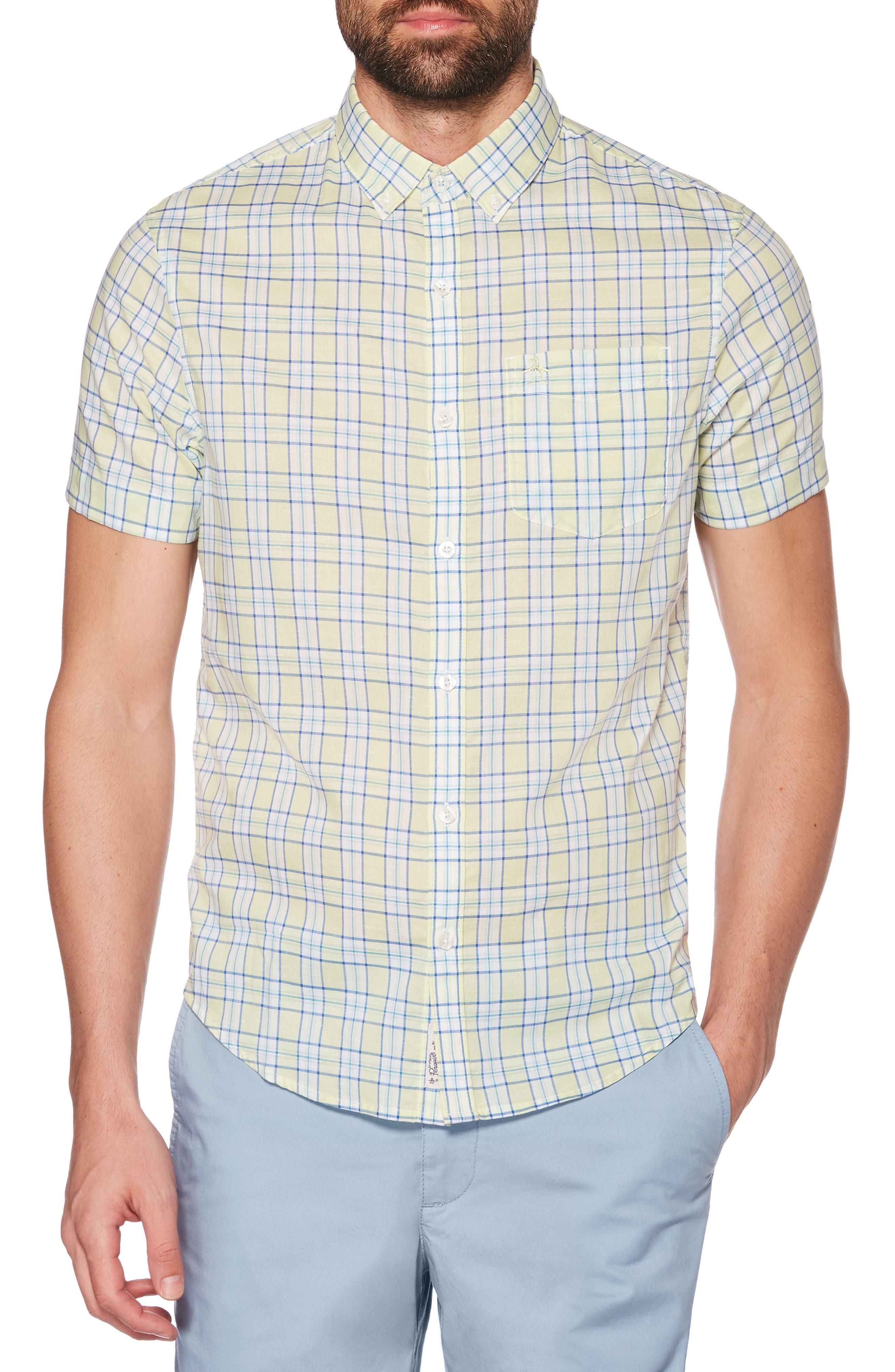 Original Penguin Heritage Slim Fit Stretch Plaid Shirt, Green
