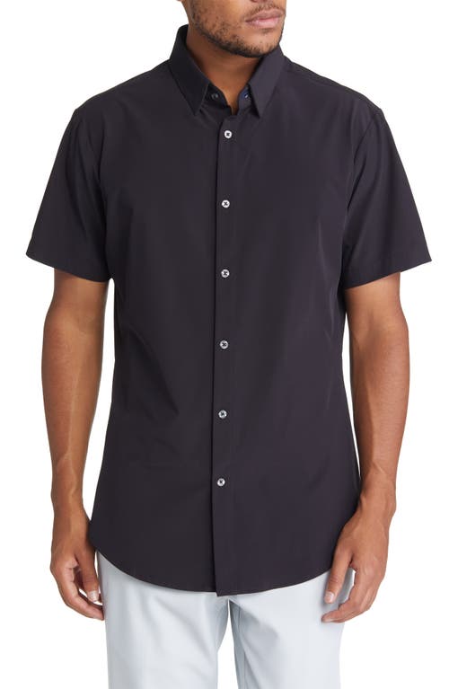 Leeward Trim Fit Short Sleeve Button-Up Shirt in Black Solid