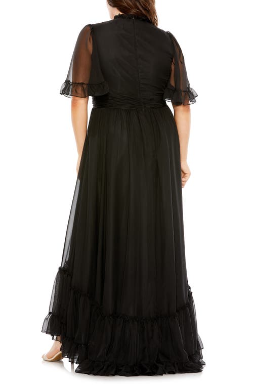 Shop Mac Duggal Mock Neck Flutter Sleeve High Gown In Black