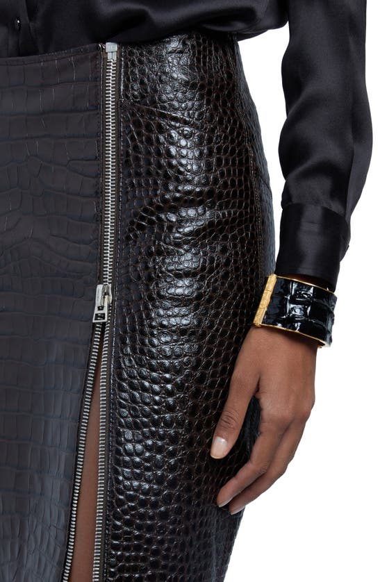 Shop Tom Ford Croco Embossed Leather Skirt In Chocolate Ombre