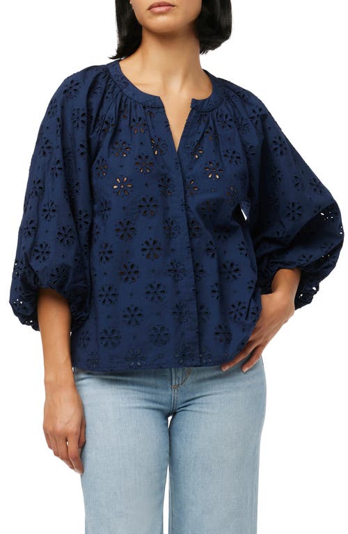 The Andie Broderie Anglaise Cotton Button-Up Top in Pageant Blue