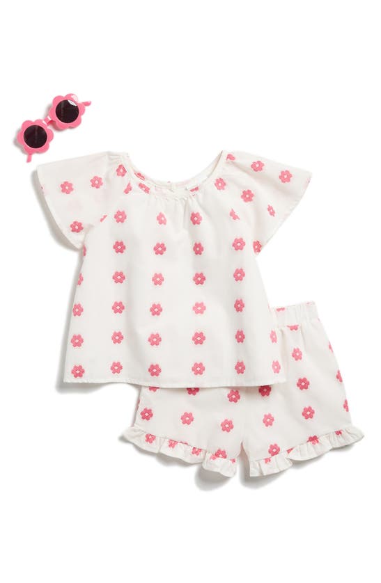 Shop Rachel Zoe Kids' Embroidered Flower Top, Shorts & Sunnies Set In Ivory/ Pink
