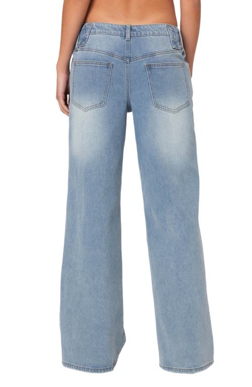 Shop Edikted Belted Relaxed Wide Leg Jeans In Blue-washed