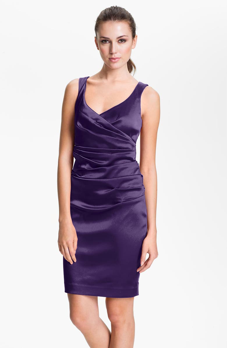 Calvin Klein V-Neck Ruched Satin Sheath Dress | Nordstrom
