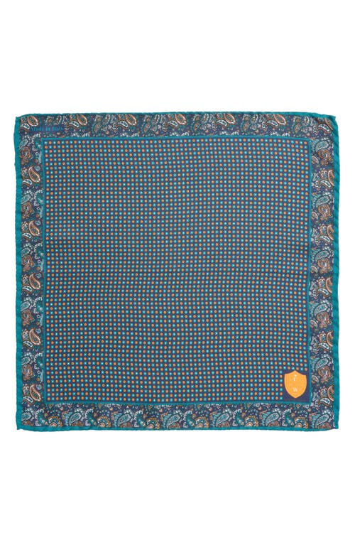 Clifton Wilson Paisley Silk Pocket Square In Turquoise