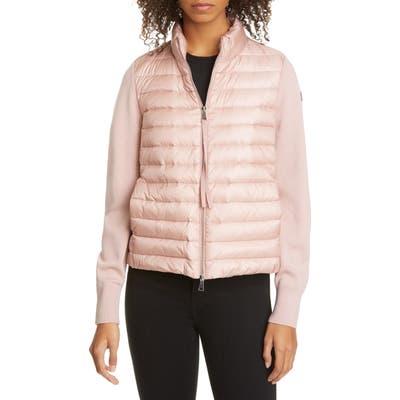 Moncler Quilted Down & Wool Short Jacket, Pink