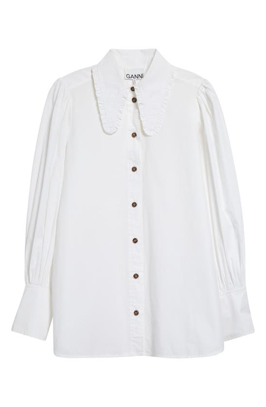 Shop Ganni Ruffle Collar Button-up Shirt In Bright White