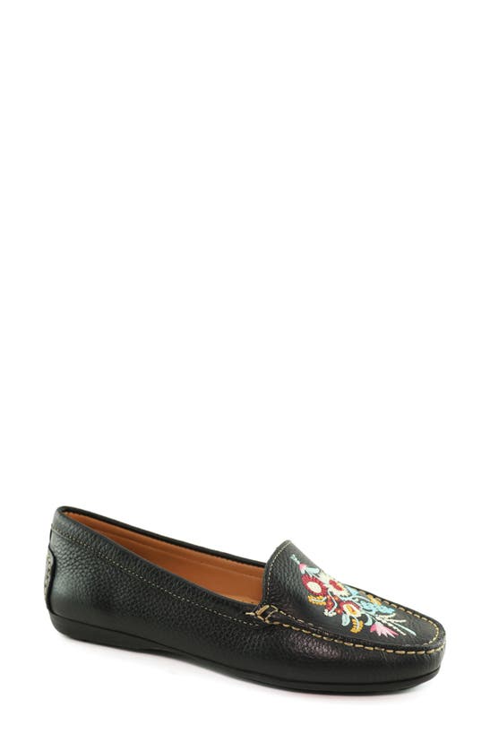 Driver Club Usa Nashville Embroidered Loafer In Black Tumbled/ Contrast Stitch