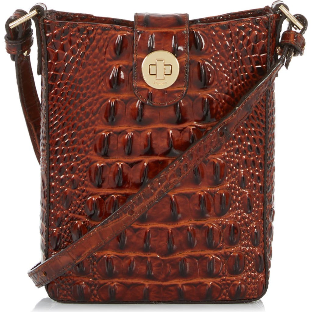 Brahmin Marley Croc Embossed Leather Crossbody Bag In Pecan
